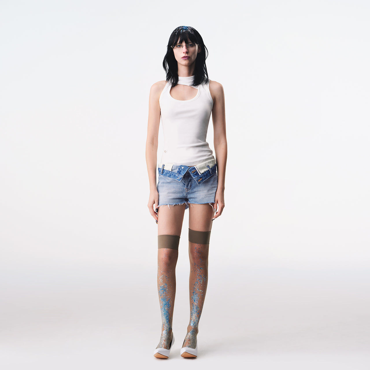 White Asymmetric Wrap Deconstructed Tank
