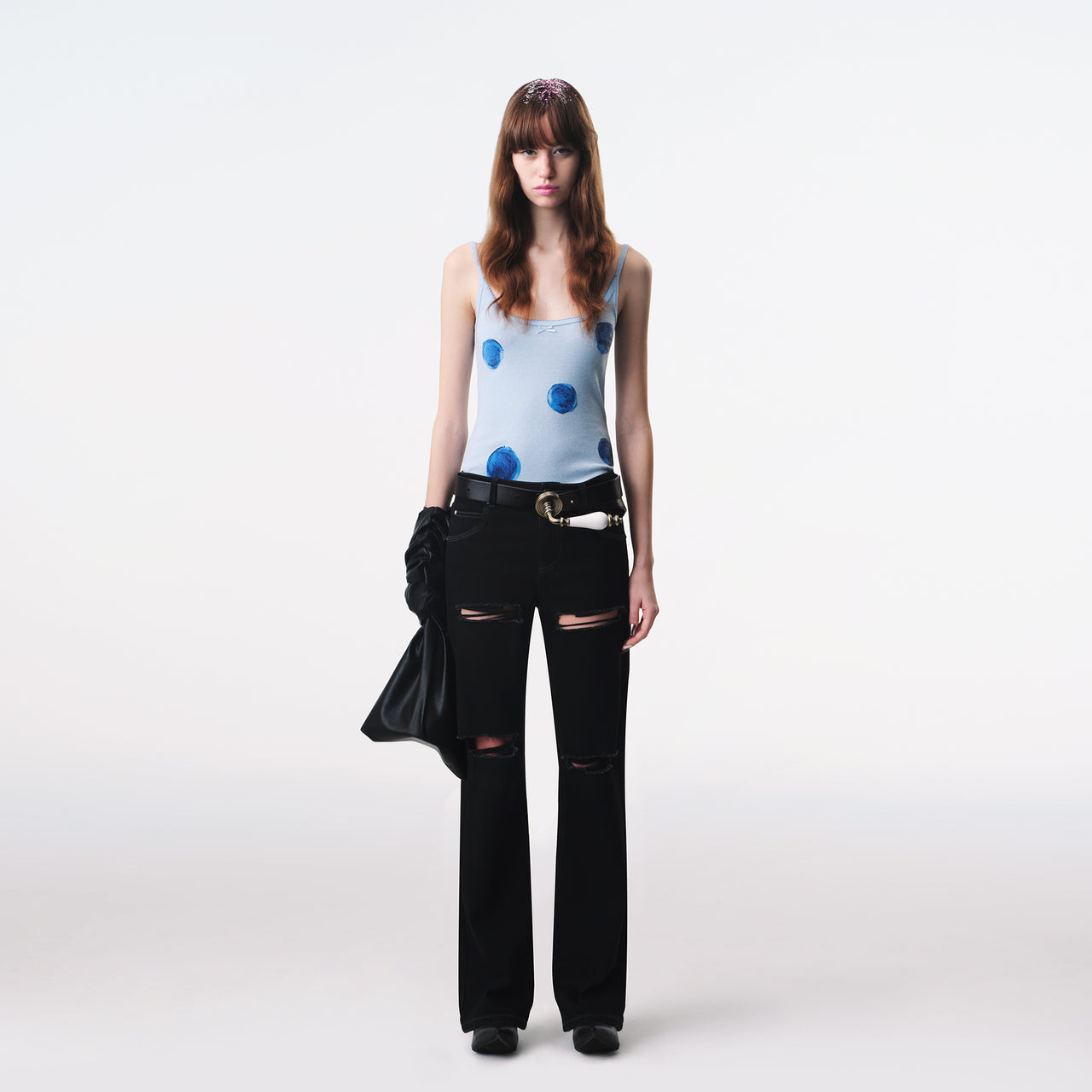Blue Transparent Caviar Dot Camisole