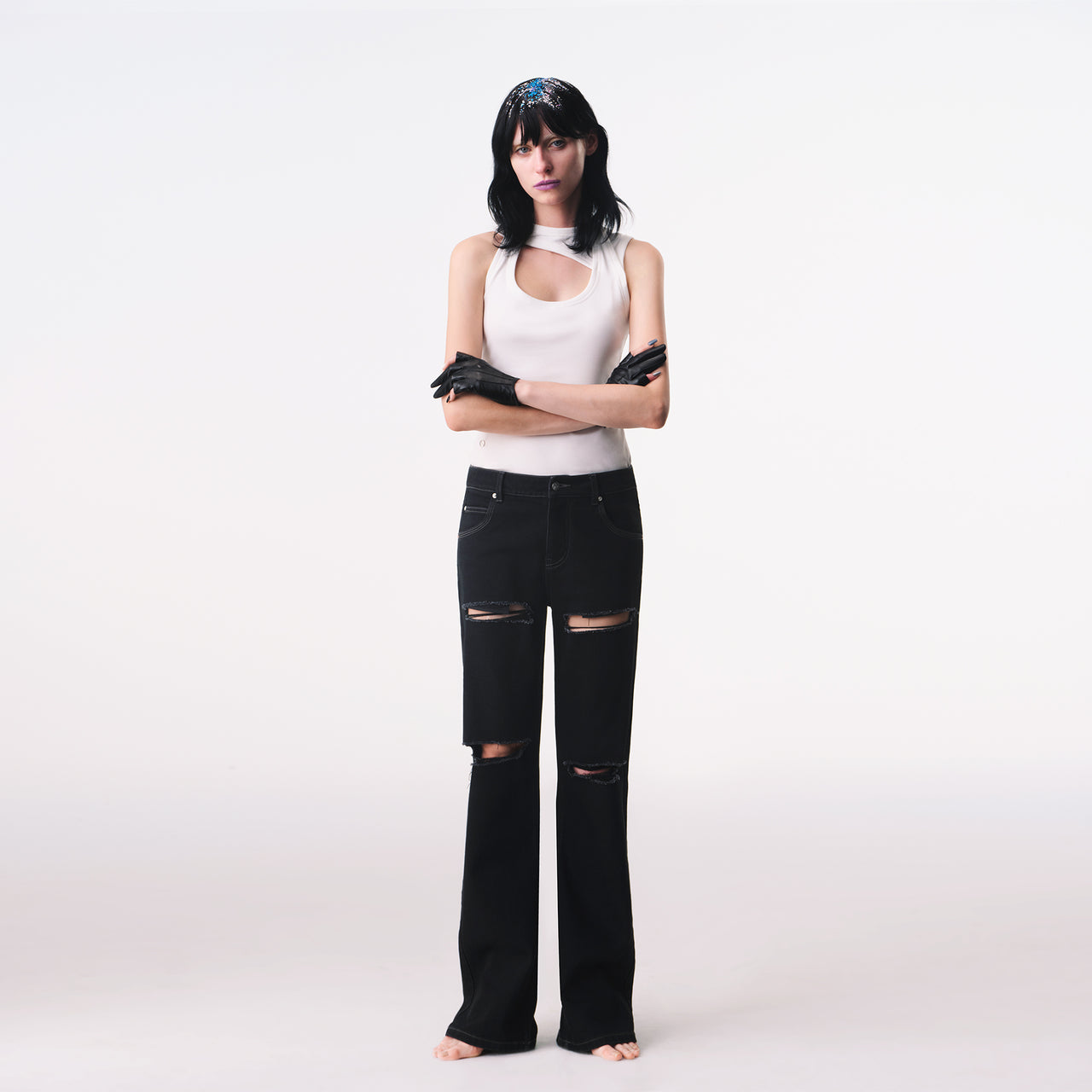 Black Distressed Stretch Jeans