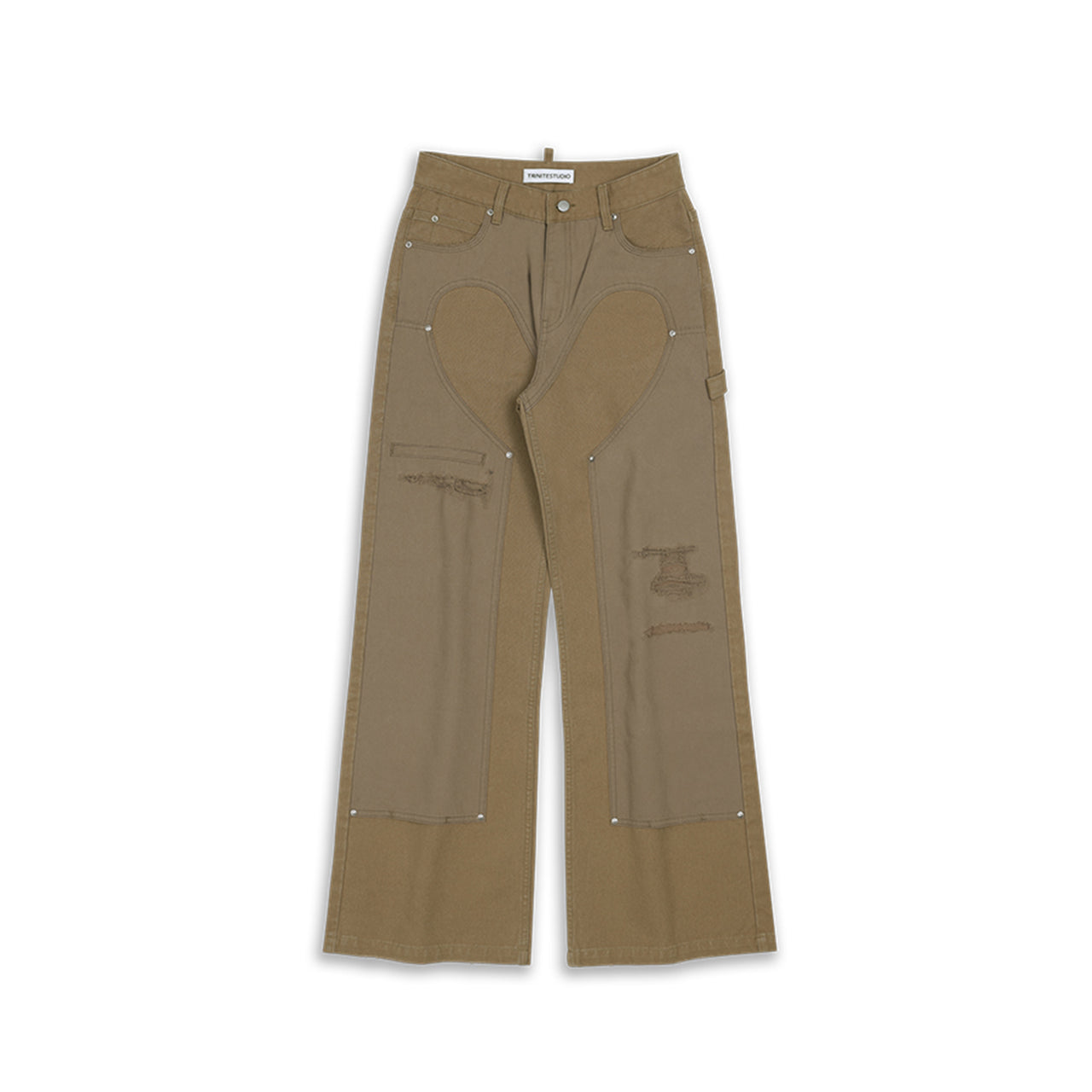 Khaki Heart Paneled Cargo Jeans