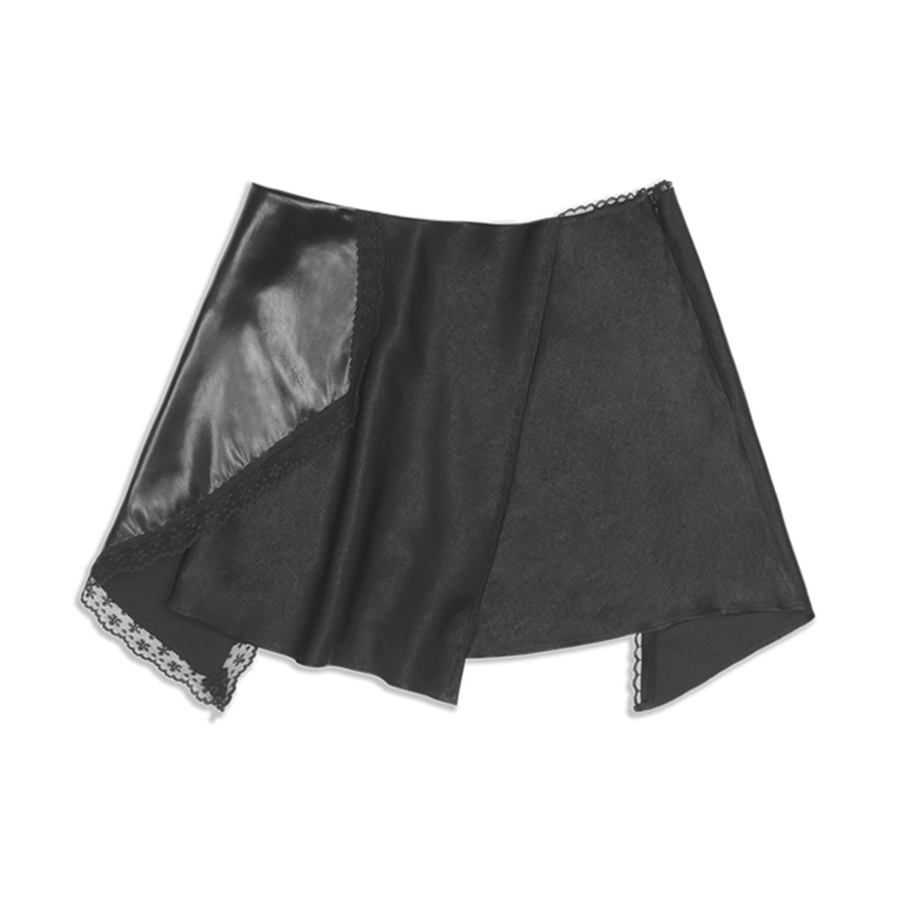 Black Asymmetrical Patchwork Lace Mini Skirt