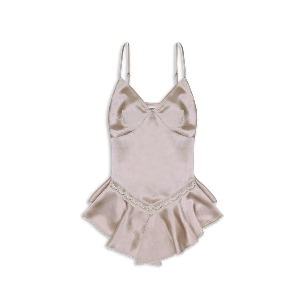Nude Pink Lace Paneled Tank Top