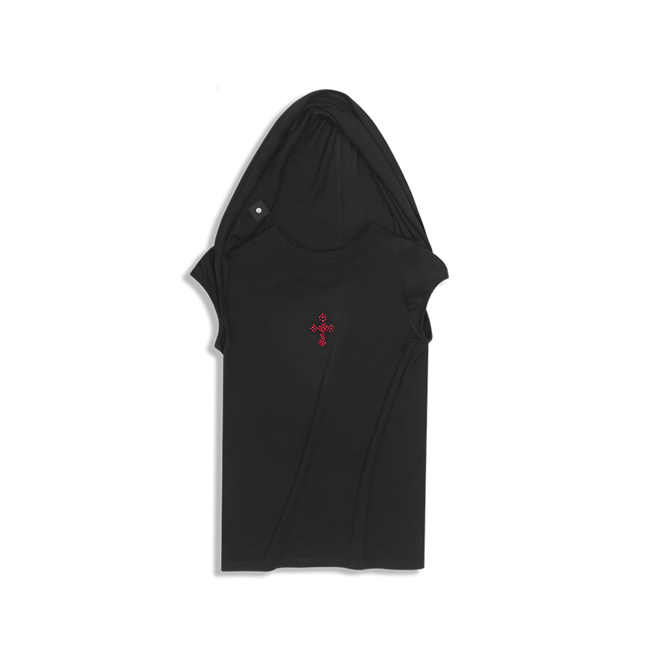 Black Cross Decorative Hooded T-Shirt