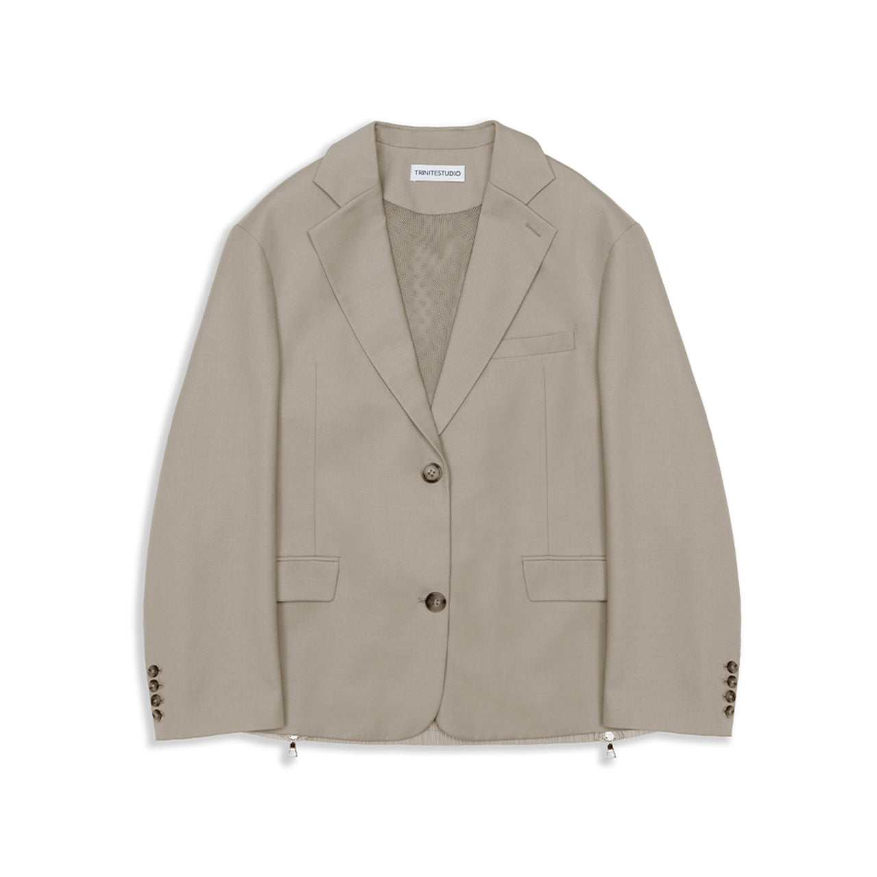 Light Khaki Paneled Sport Style Wide-shoulder Blazer