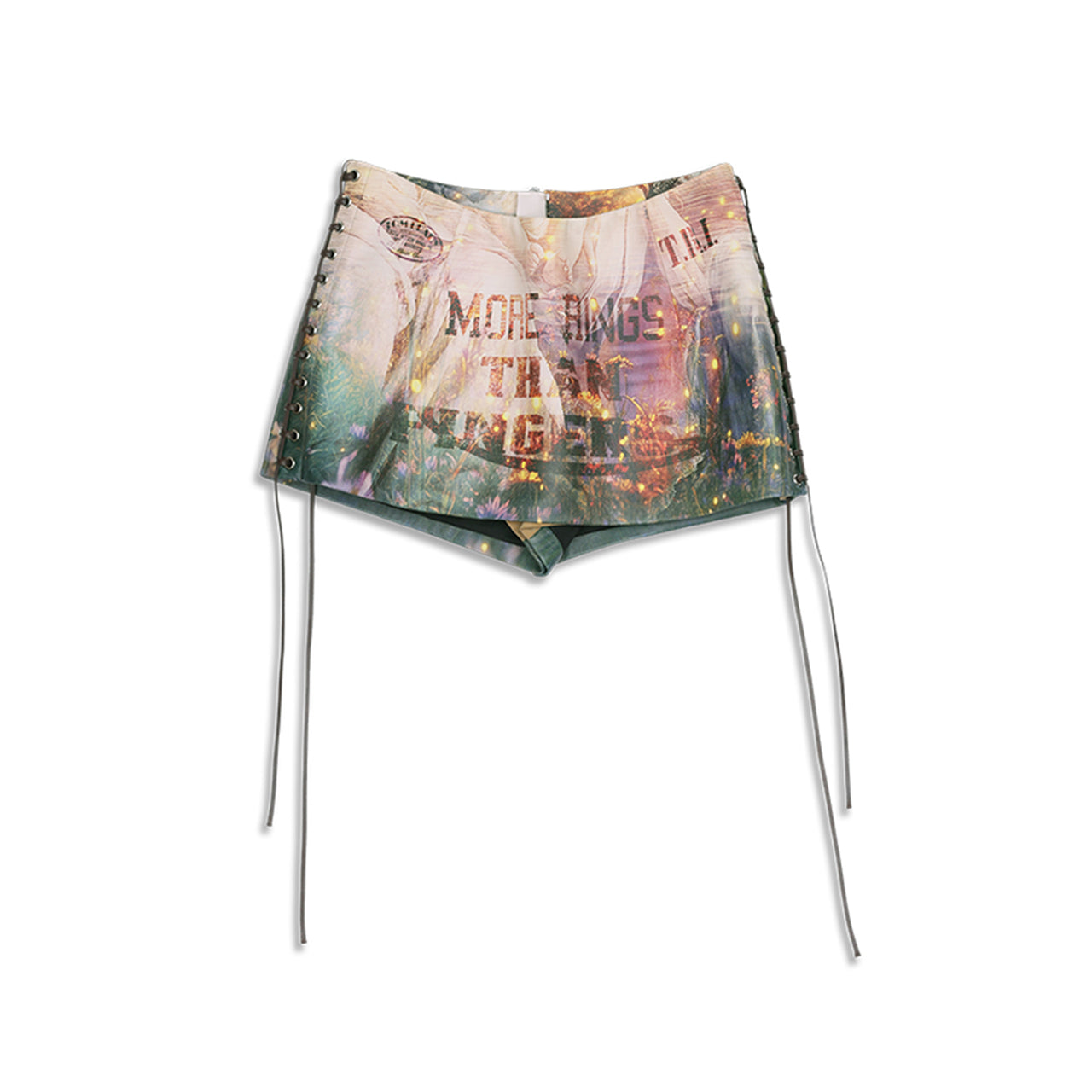 Psychedelic Landscape Print  Braided Leather Skorts