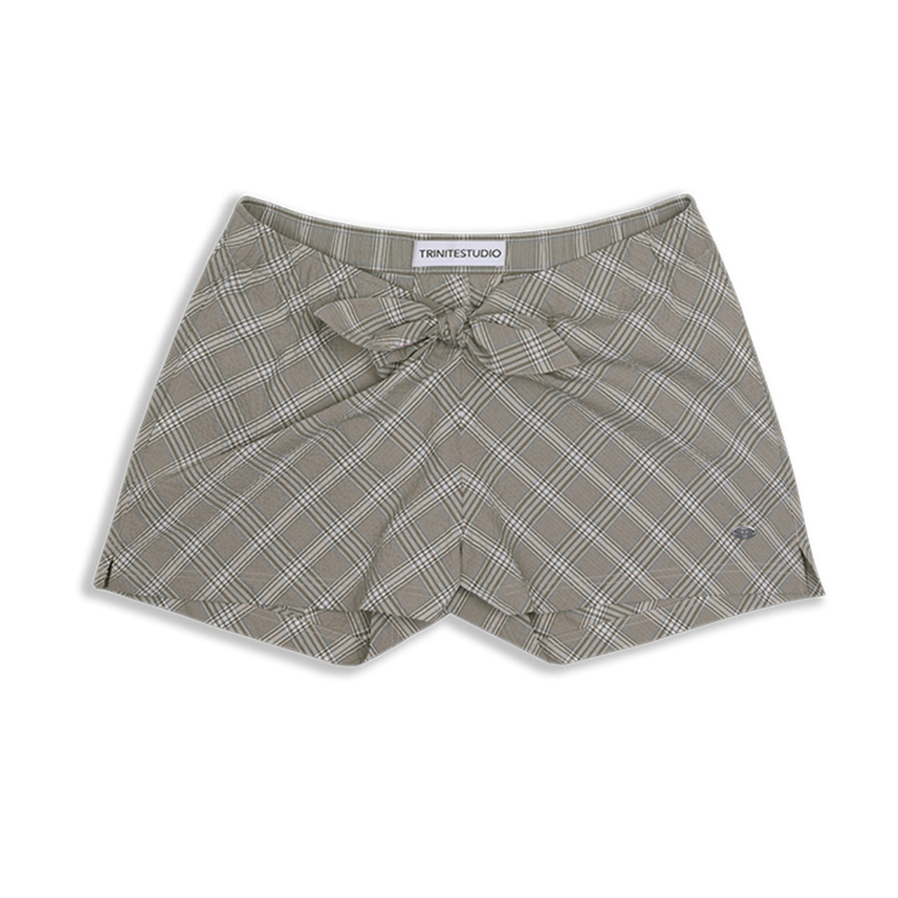 Khaki Bow High Waist Plaid Shorts