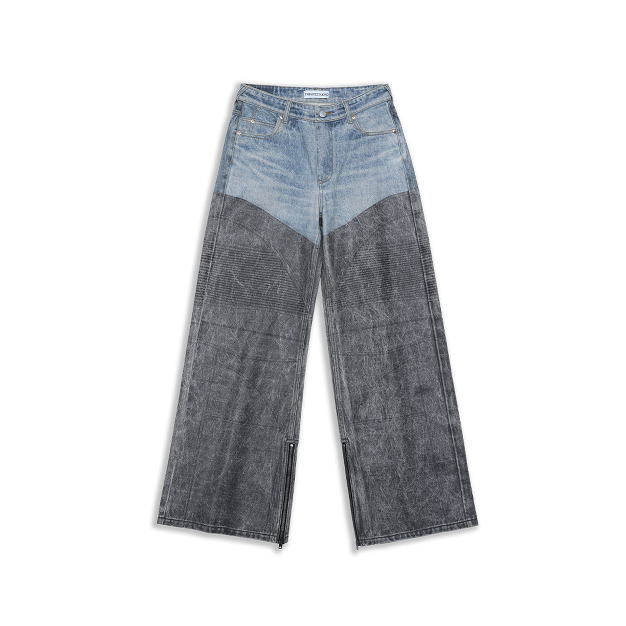 Denim Pattern Paneled Coating Loose Jeans