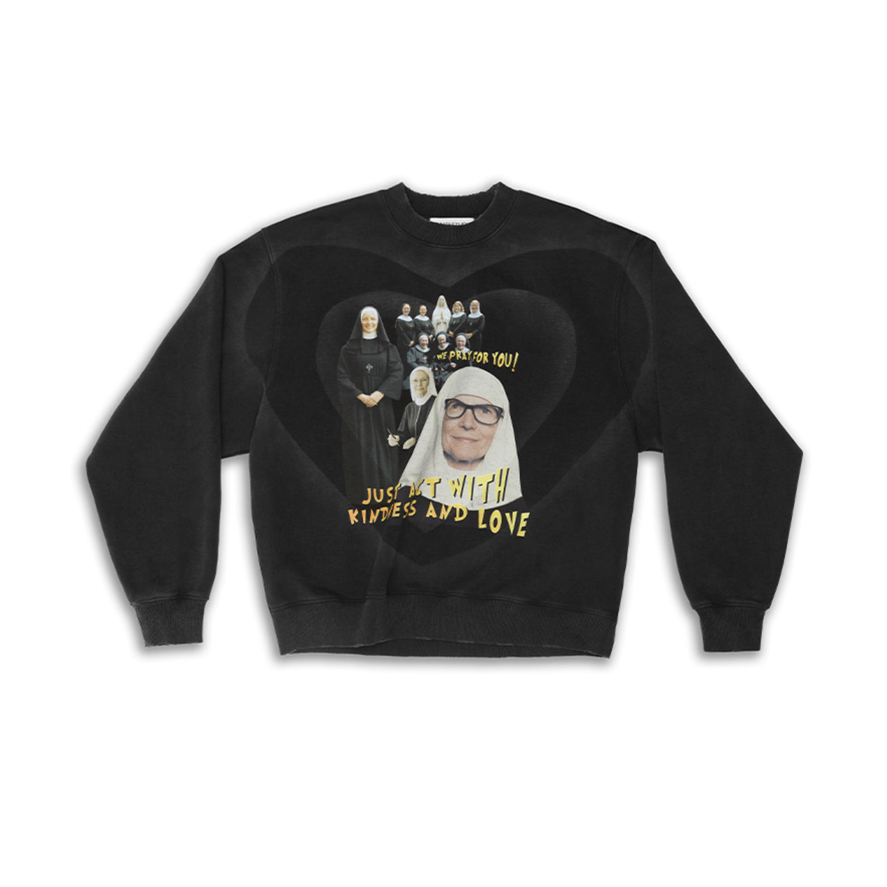 Black Heart&Nun Pattern Print Sweatshirt