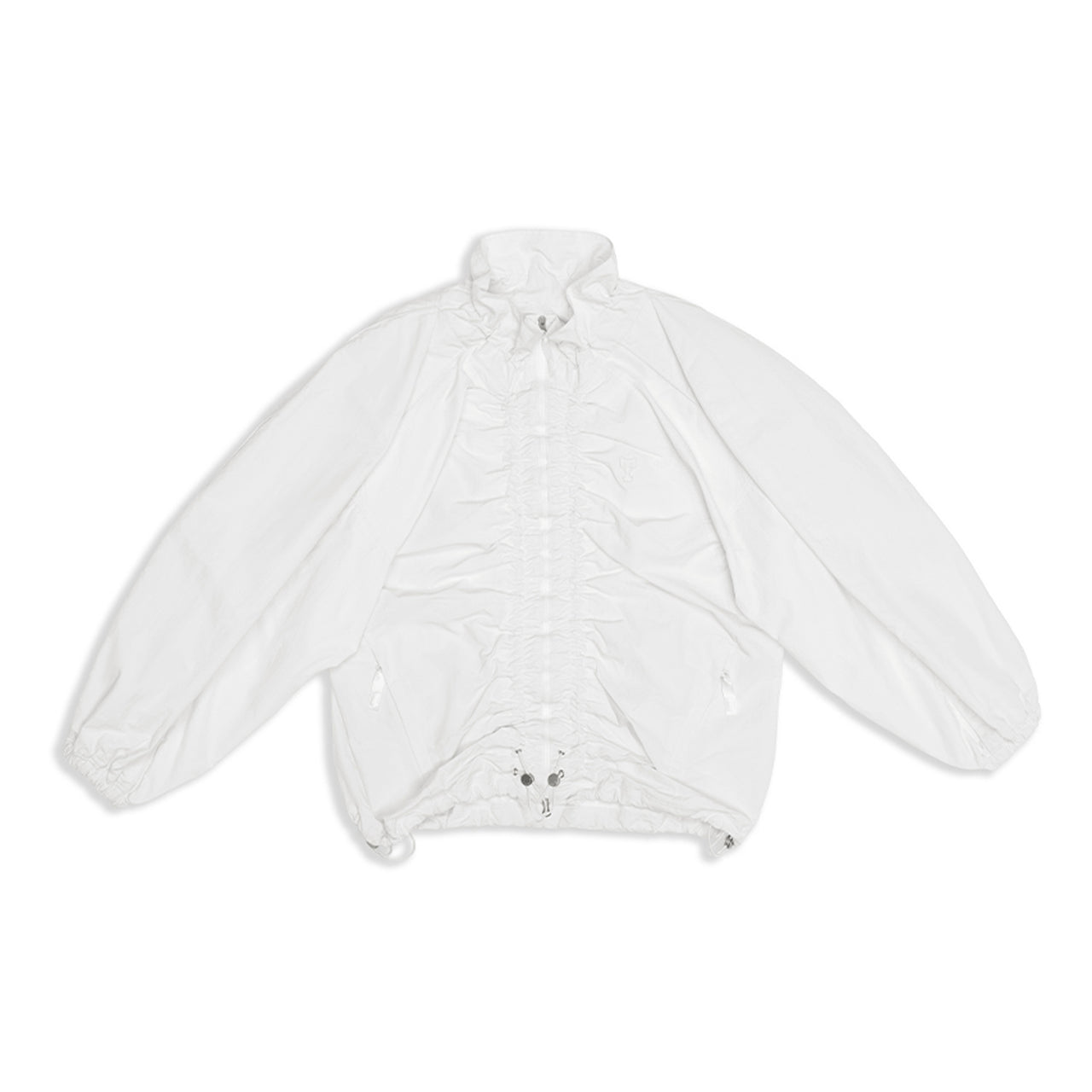 White Gathering Zip Sport Loose Jacket