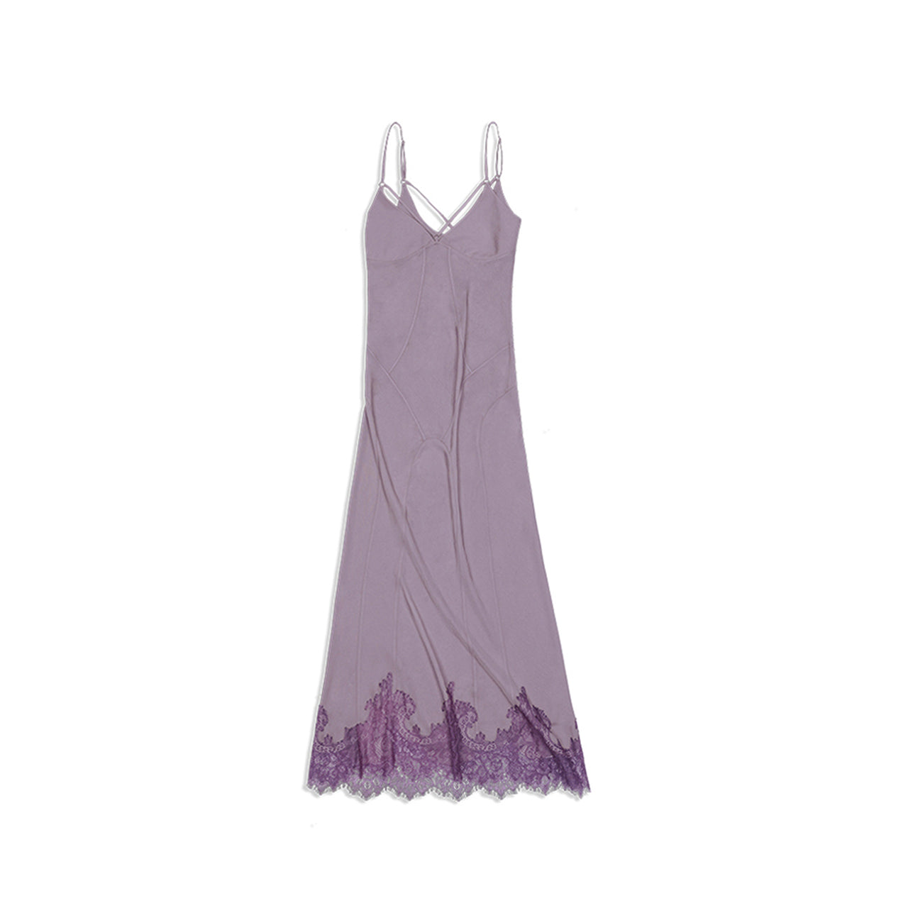 Grayish Purple Paneled Lace Decorative Dress
