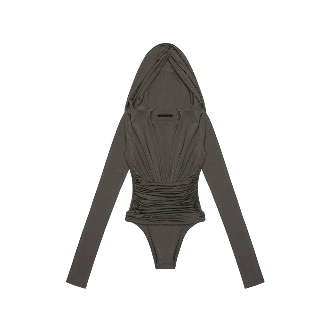 Olive Long Sleeve Crinkled Hooded Bodysuit