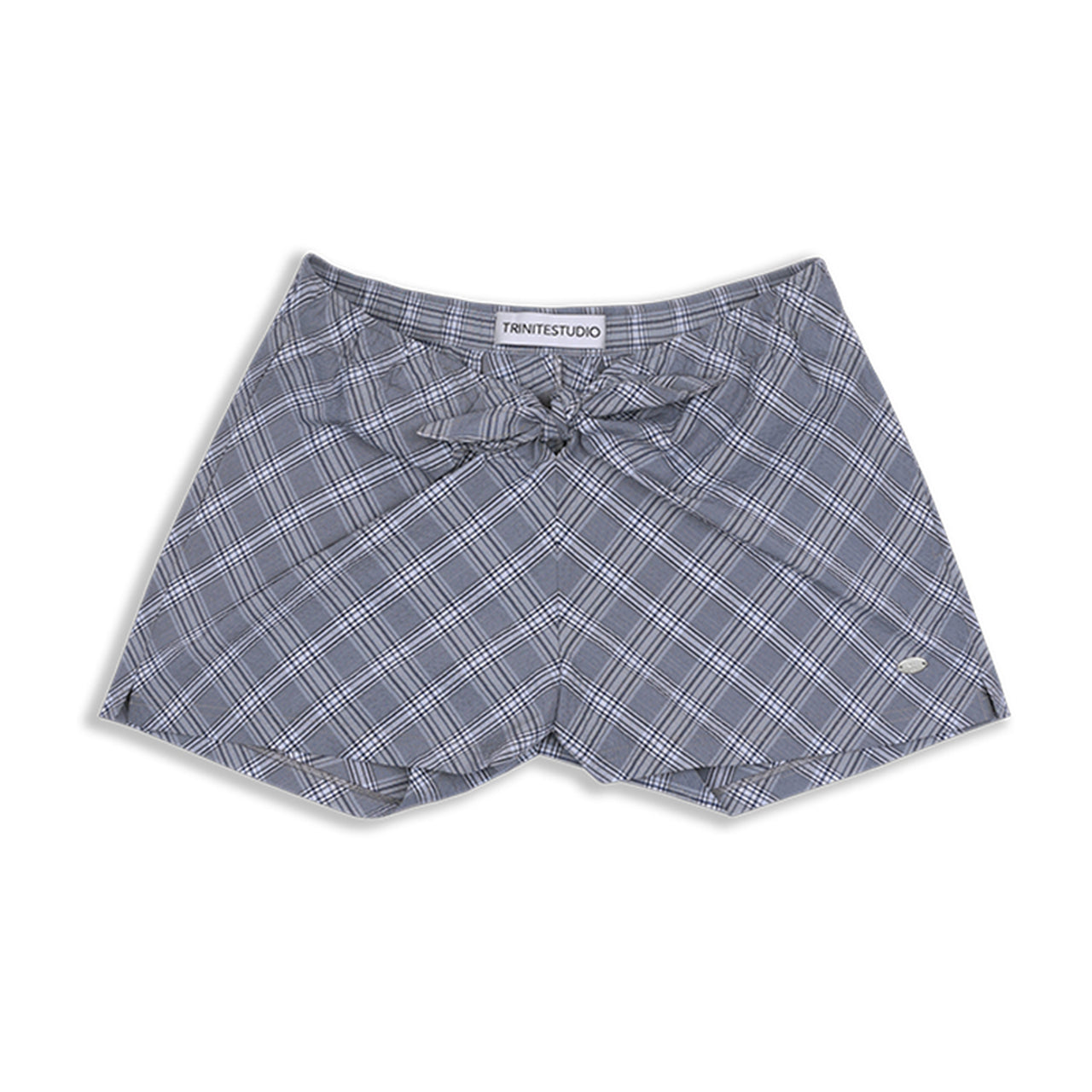 Blue Bow High Waist Plaid Shorts