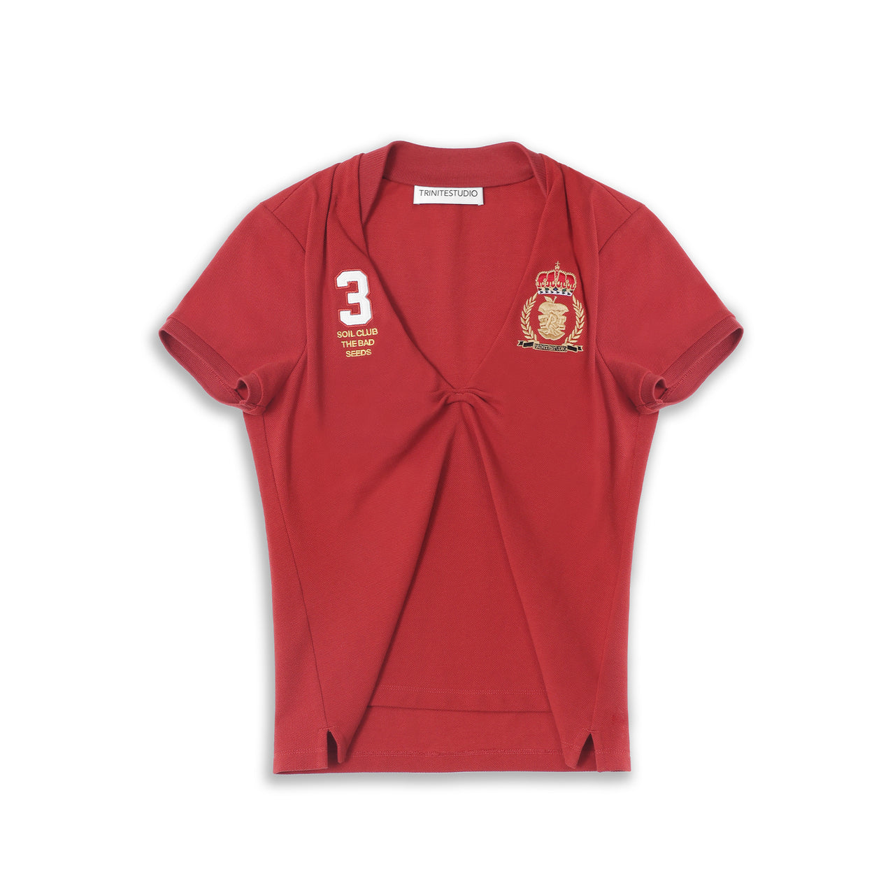 Red Knotted Deconstructed Polo Top