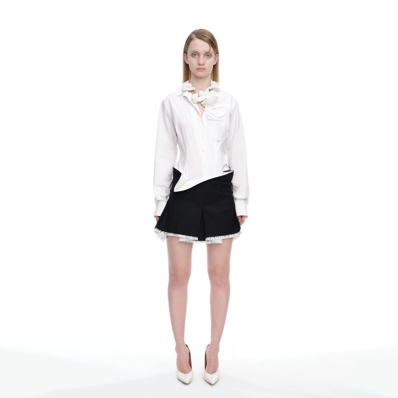 Black Deconstructed Waist Double Layer Skirt