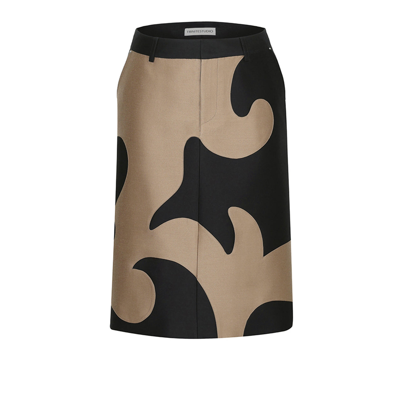 Black and Beige Ethnic Pattern Wool-Silk Skirt