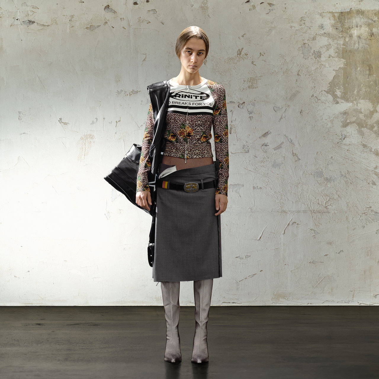 Leopard&Rose Pattern Printing Round-neck Knit