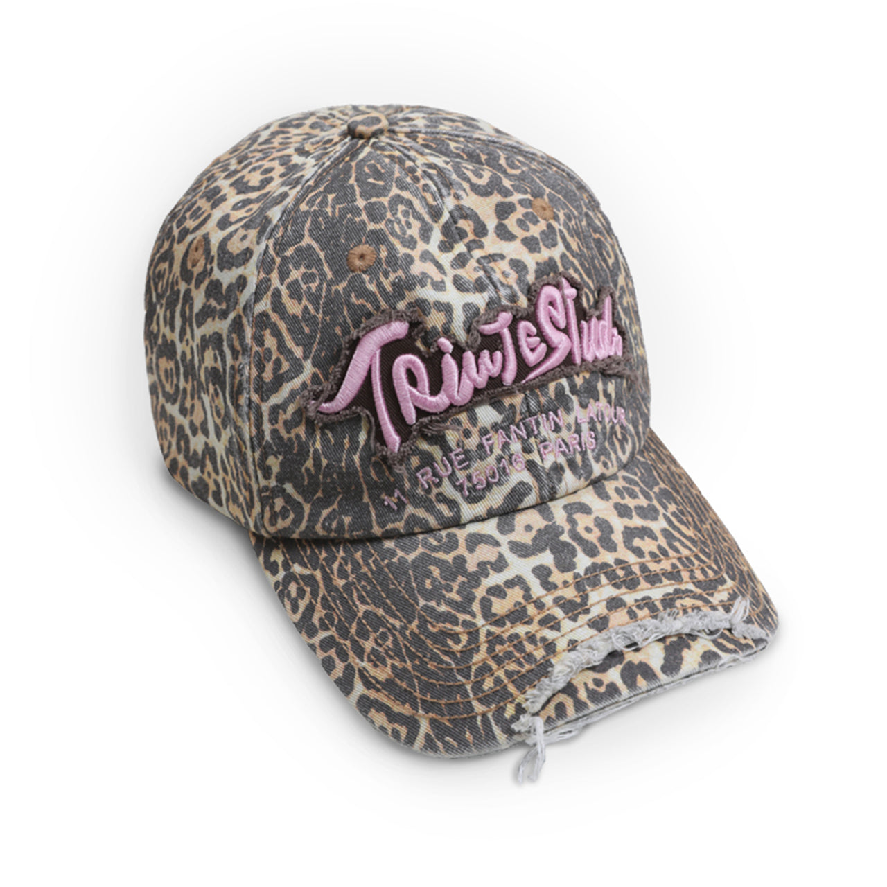 Leopard Print Distressed Washed Embroidered Baseball Cap