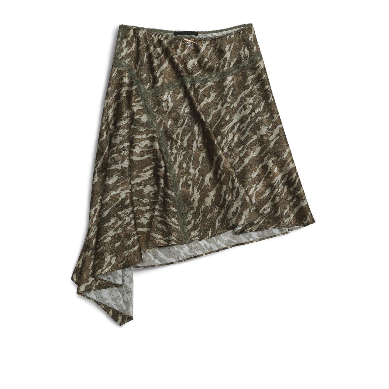 Camouflage Print Lace Trim Asymmetrical Skirt