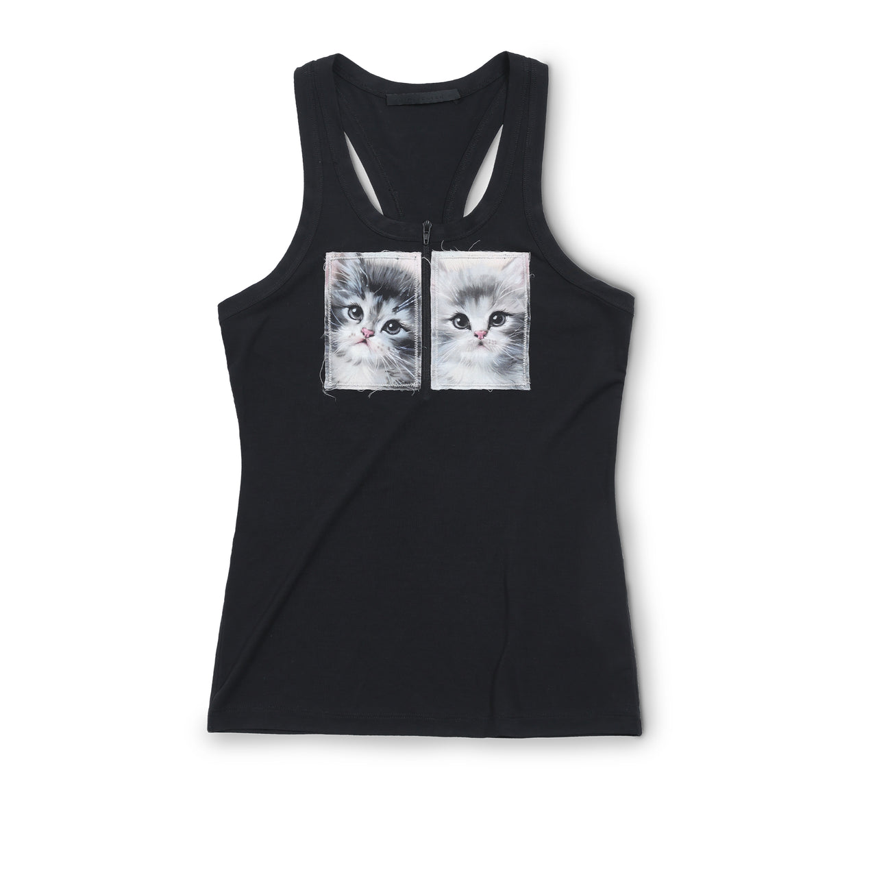 Black Vintage Cat Patch Tank Top