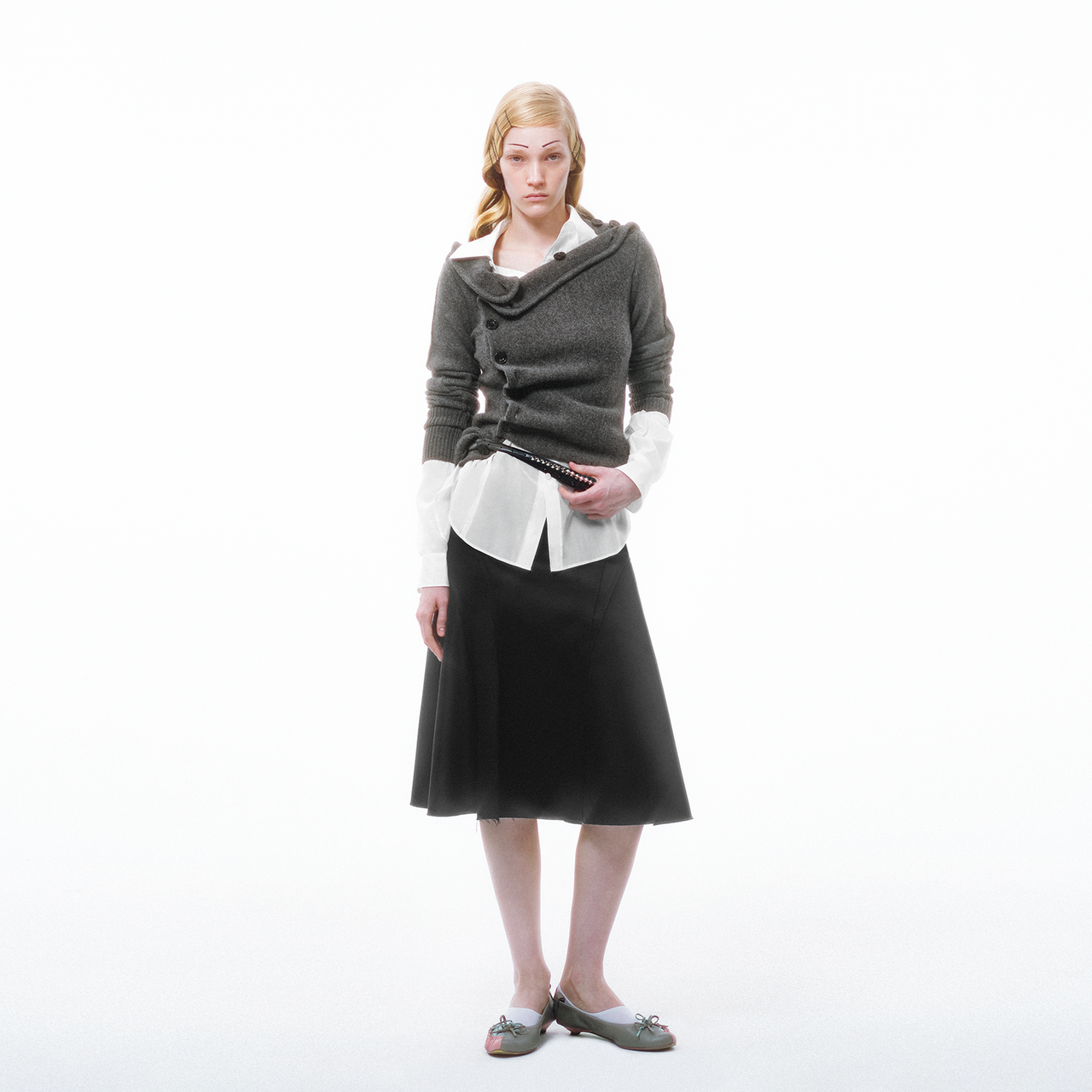 Grey Victorian-style Asymmetric Button Wool Cardigan