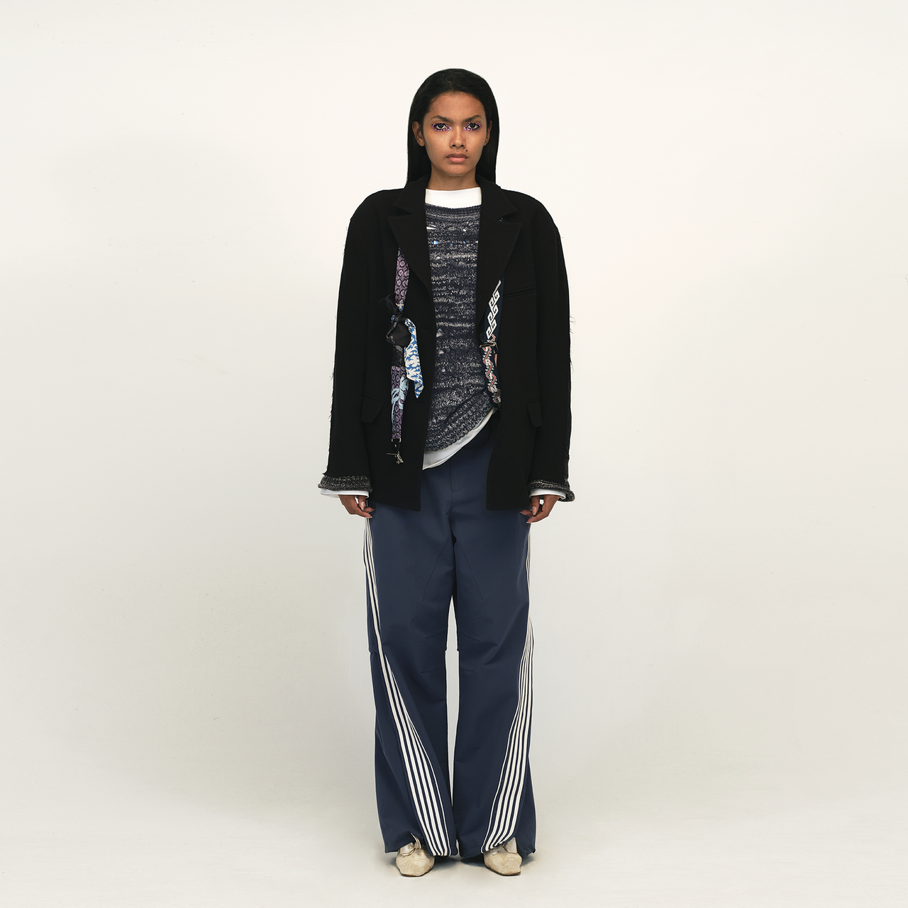 Navy Panelled Drawstring Pants