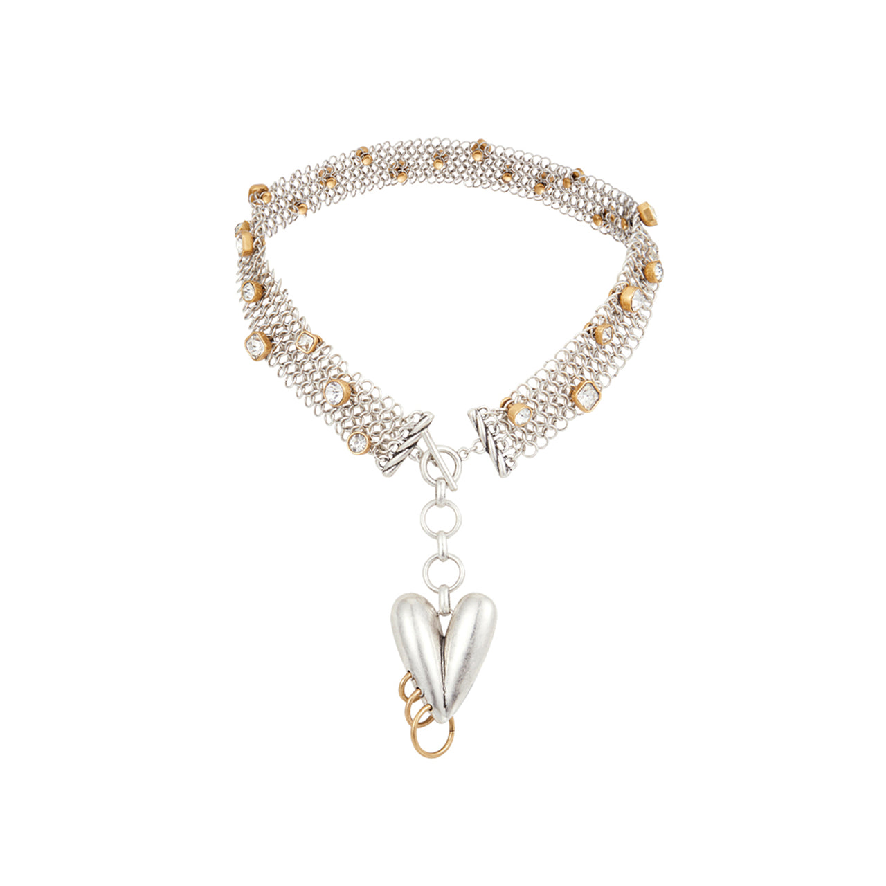 Vintage Silver Mesh Diamond Heart Choker