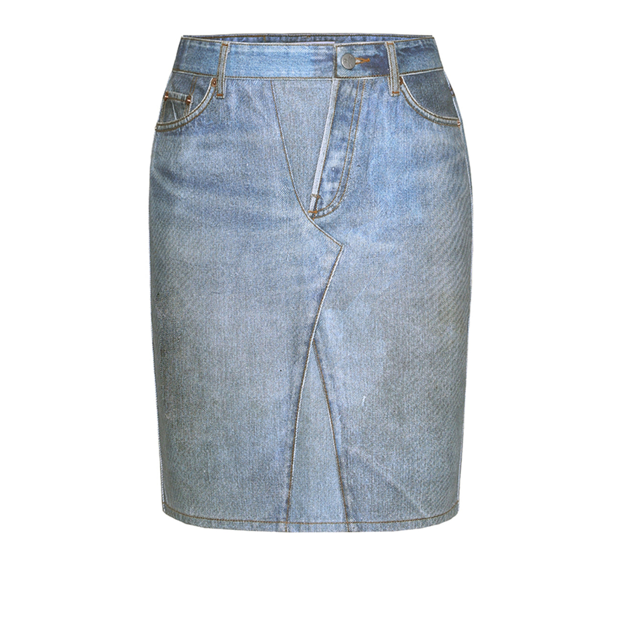 Denim Print Coated Asymmetrical Skirt