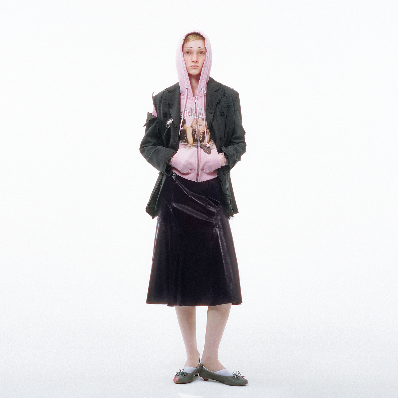 Dark Purple Oil-waxed Leather Paneled Circle Skirt