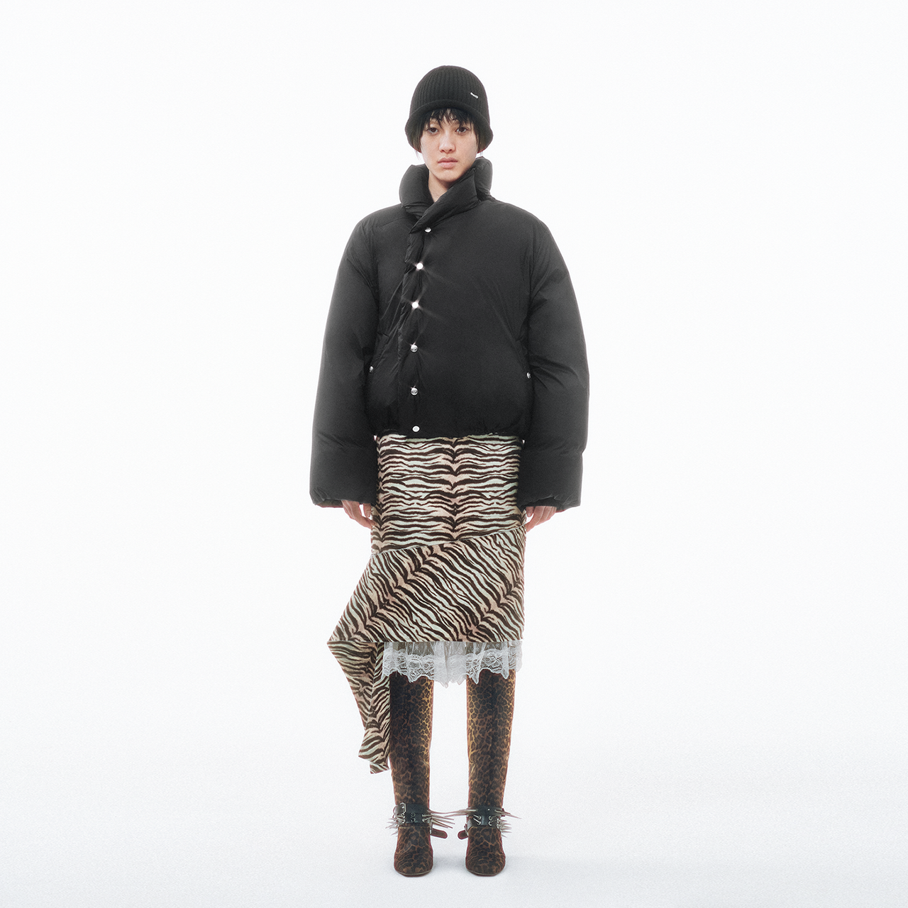 Black Asymmetric-front Structured Down Coat