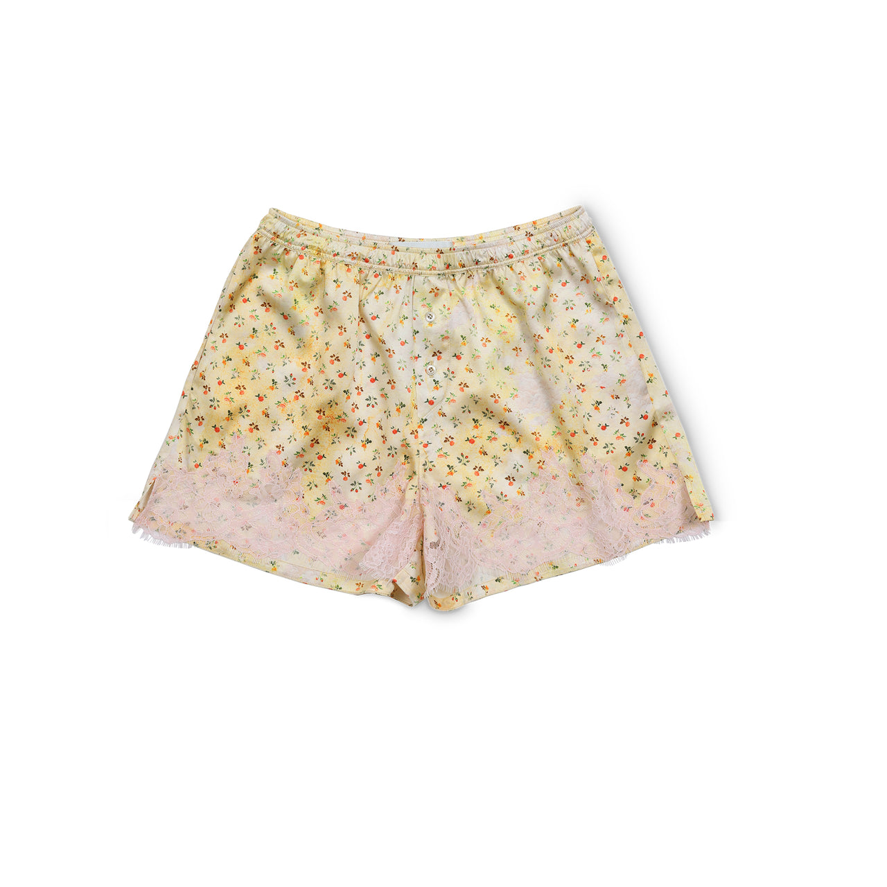 Distressed Floral Lace Silk Shorts