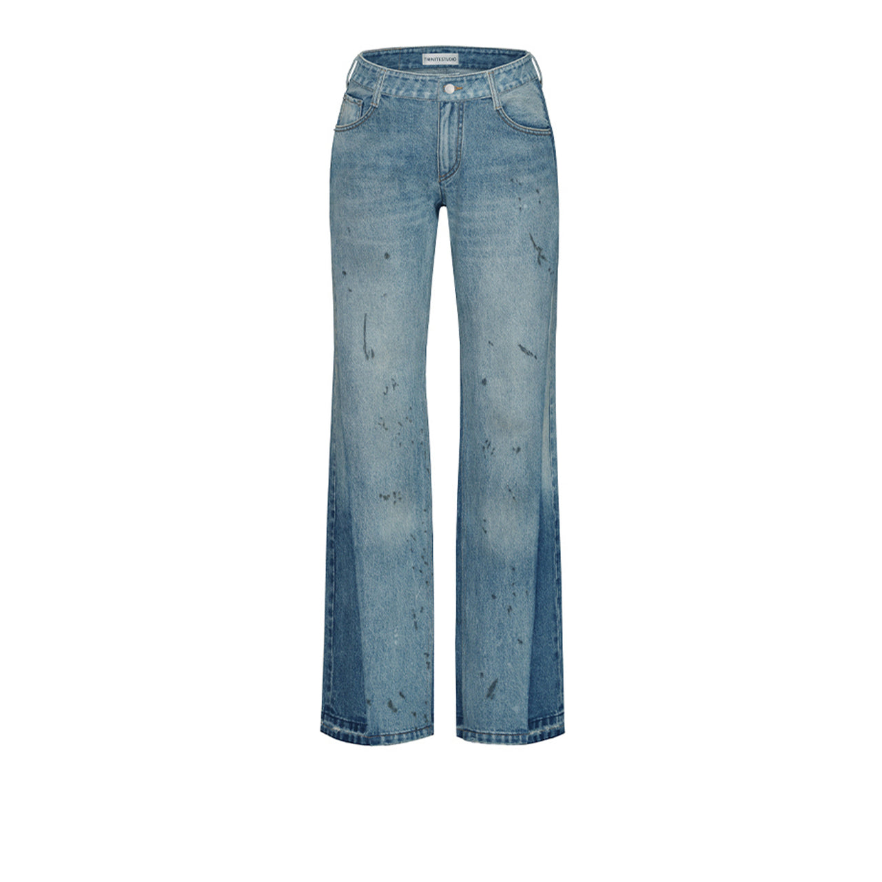 Distressed Washed Mud-Effect Flared Jeans