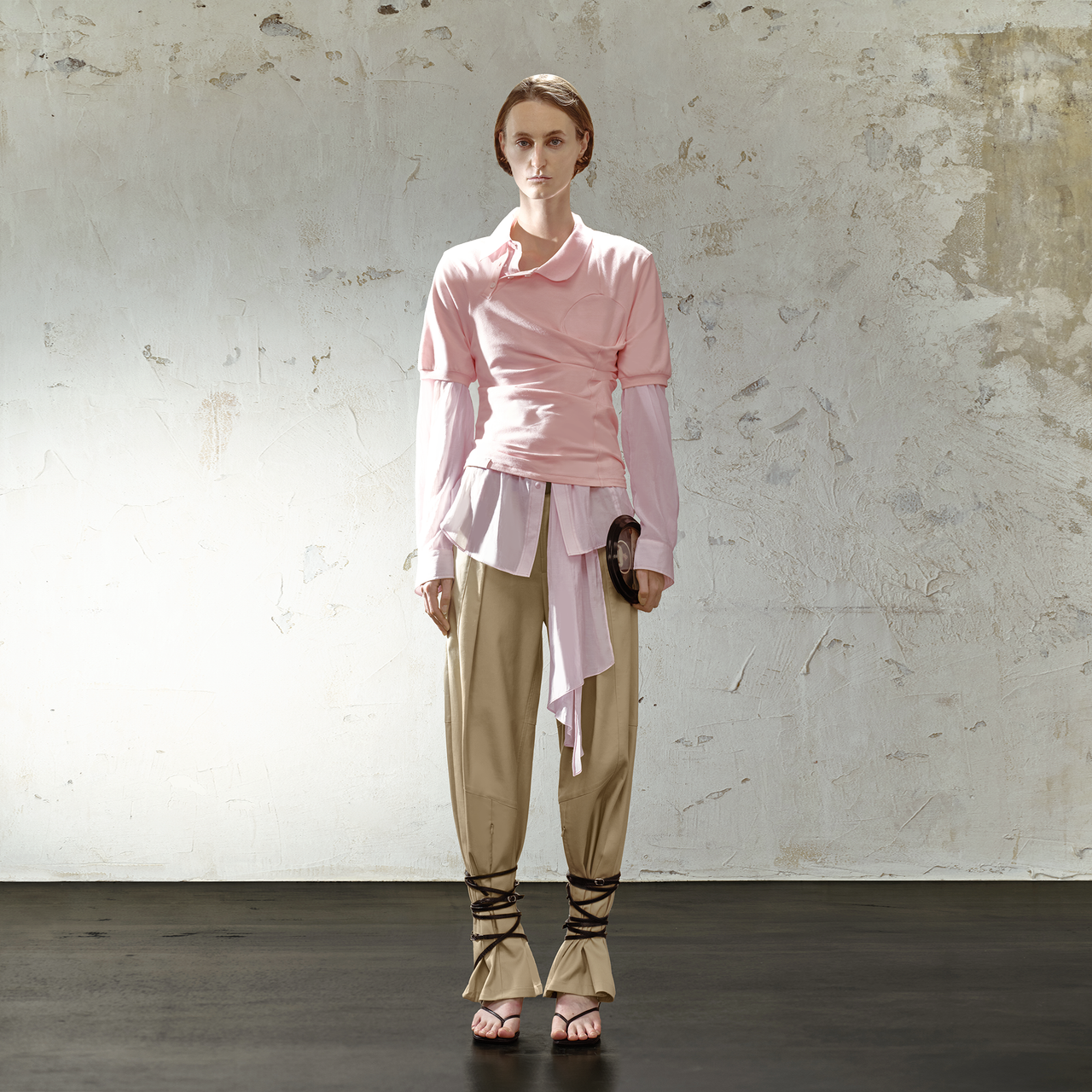 Khaki Elastic Waist Buckle Loose Pants