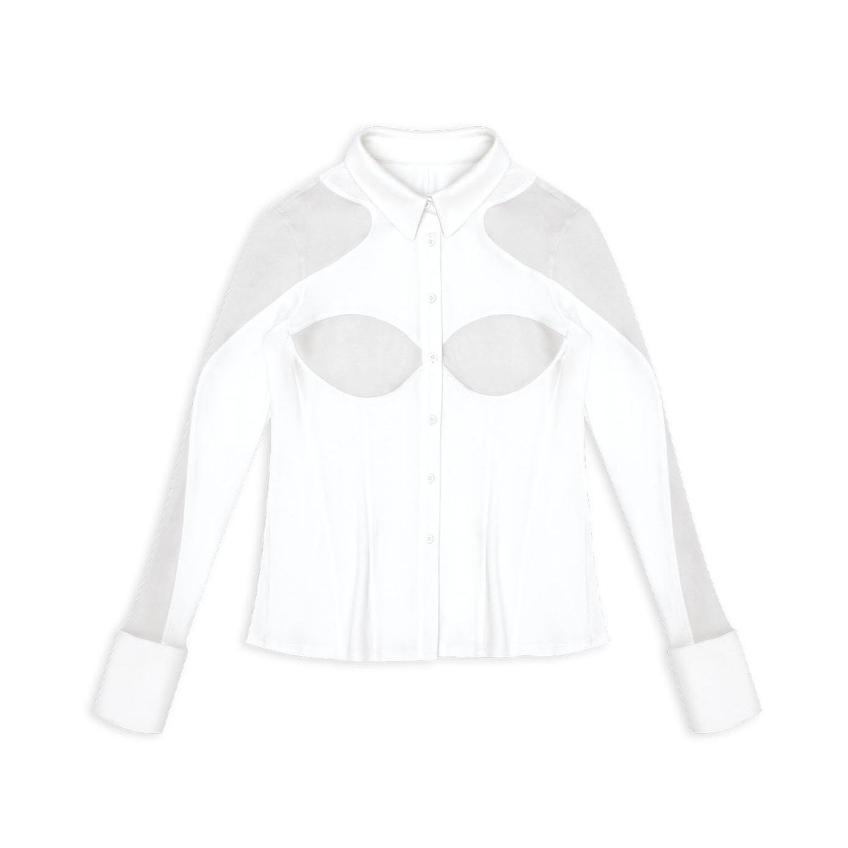 Mist White-Grey Corset Panel Knit Shirt