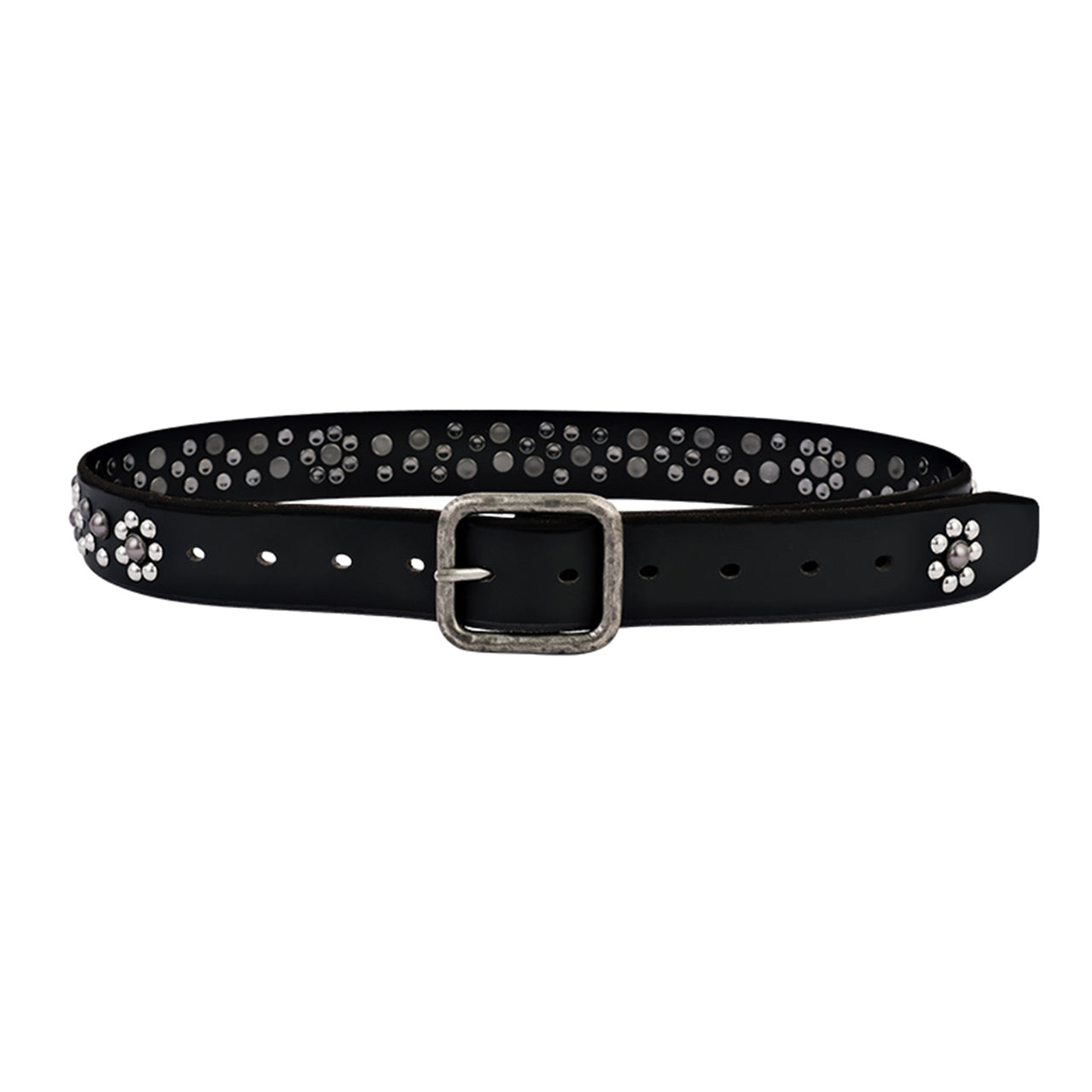 Black Floral Studded Leather Belt