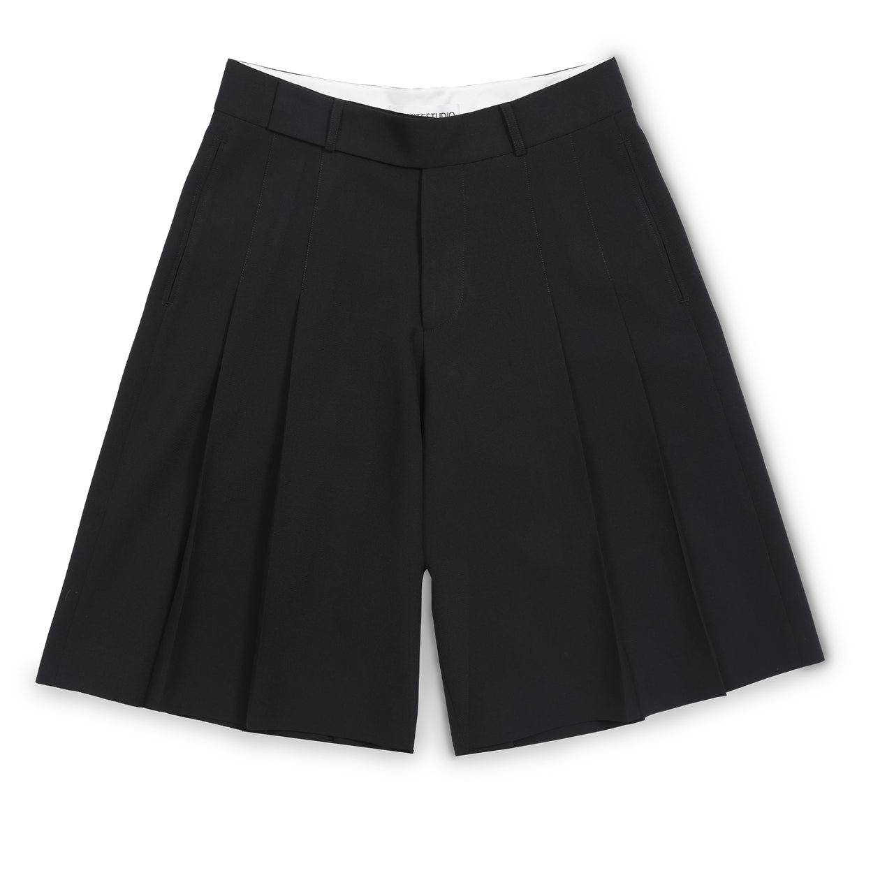 Black Pleated Loose Fit Bermuda Shorts