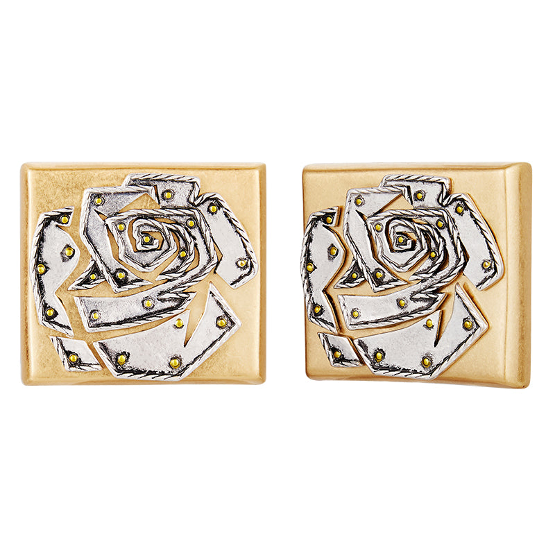 Vintage Gold Square Rose Armor Ear Clips