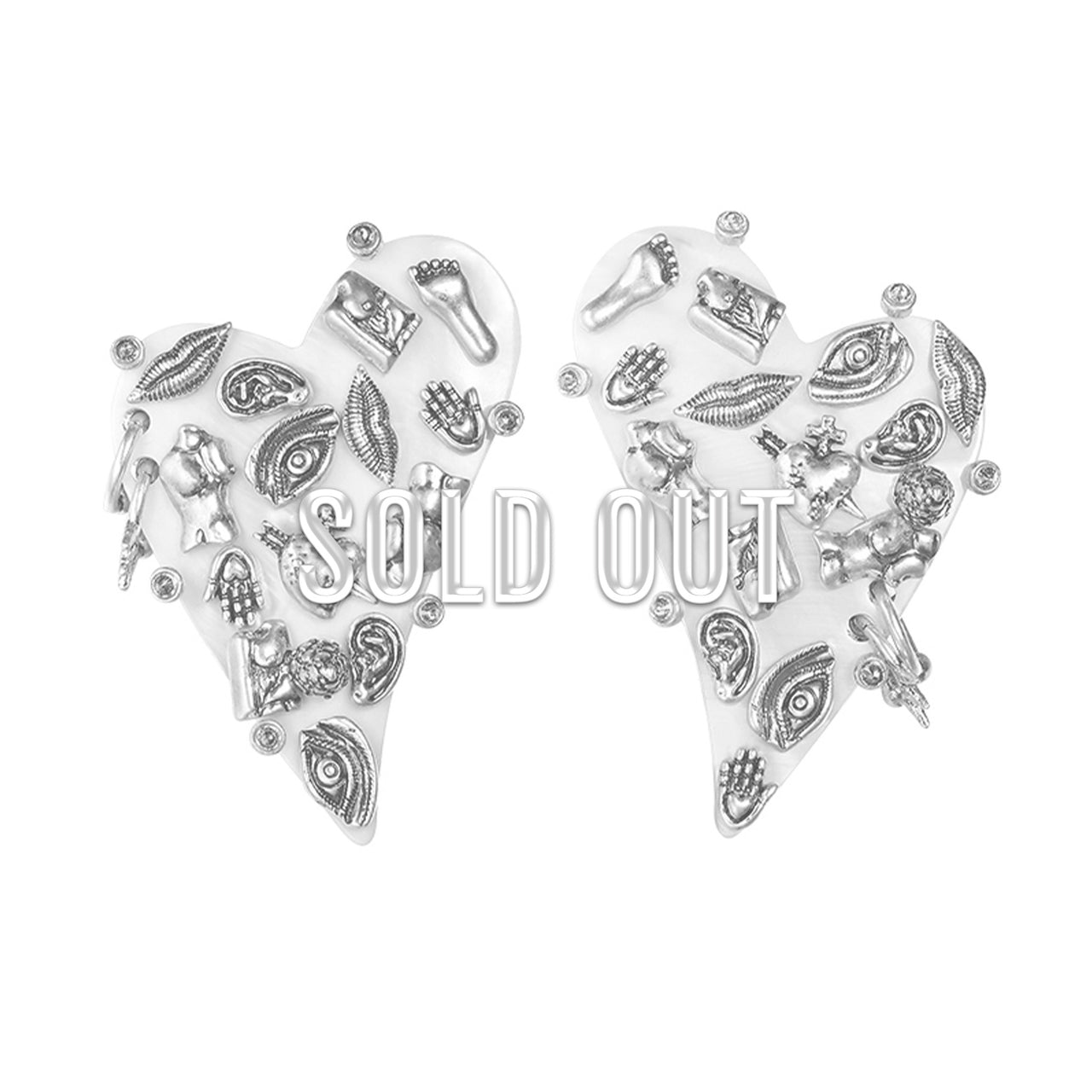 Distressed Silver Heart and Natural Mother-of-Pearl Clip Earrings