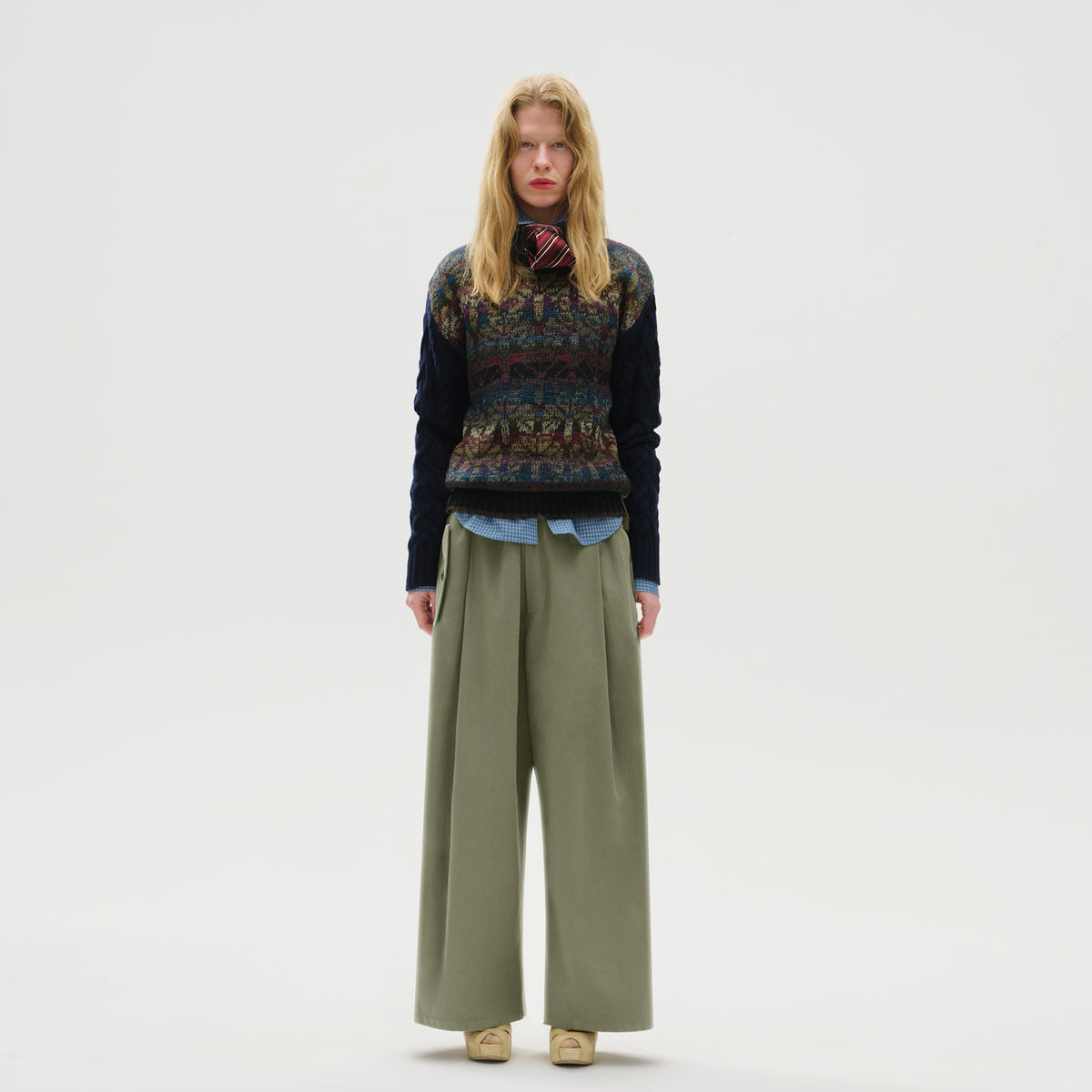 Vintage Olive Drawstring Wide-Leg Trousers