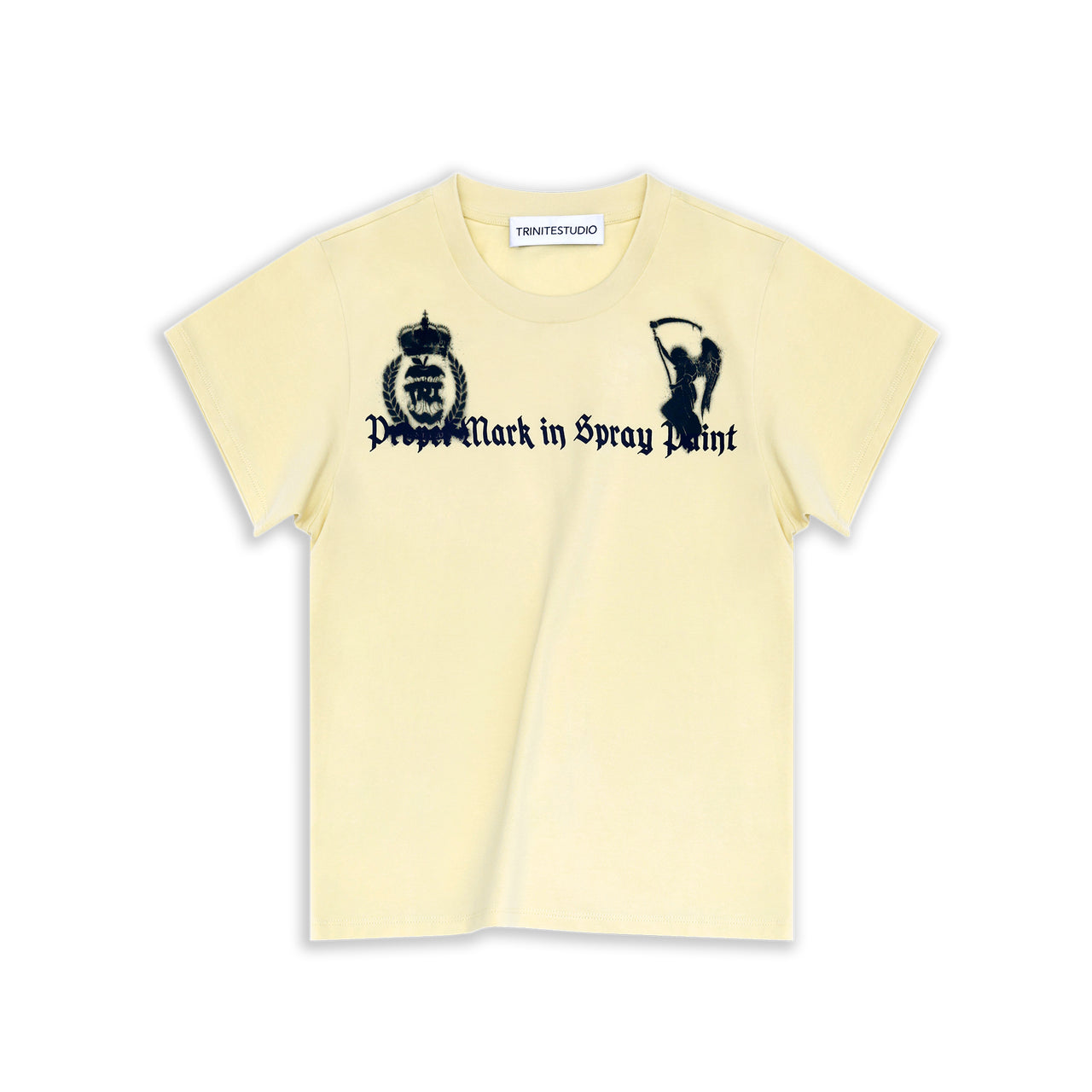 バターイエロー エアブラシスローガン フィットTシャツ