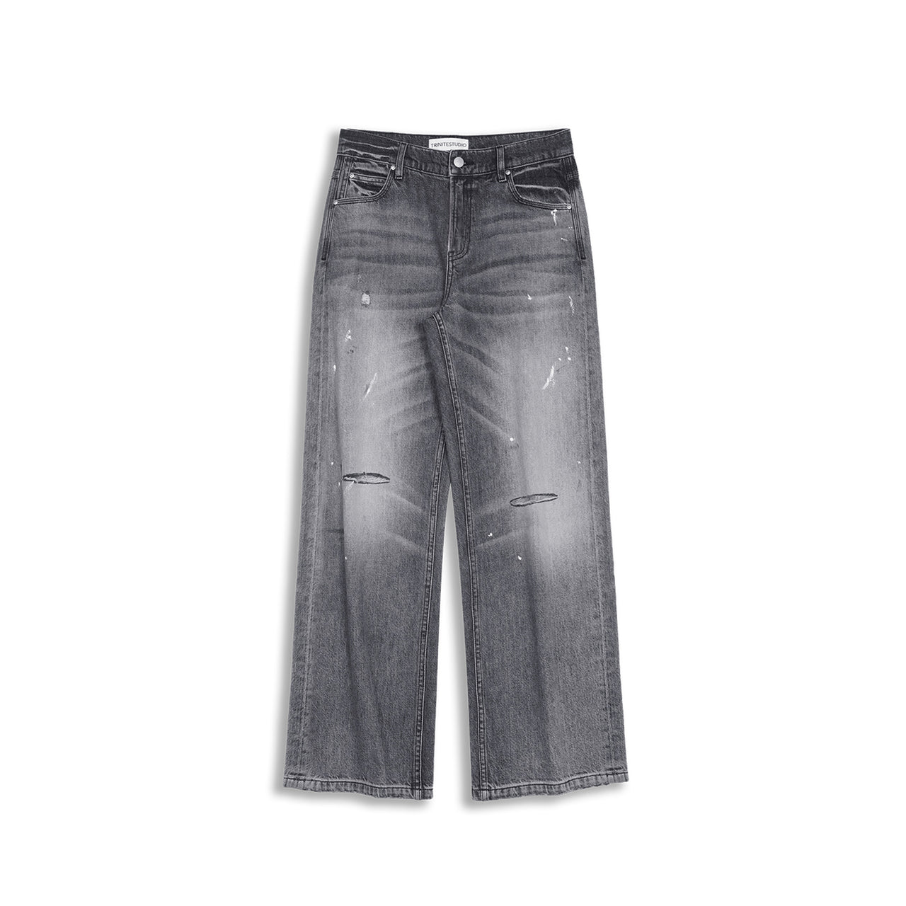 Distressed Washed Straight-Leg Jeans