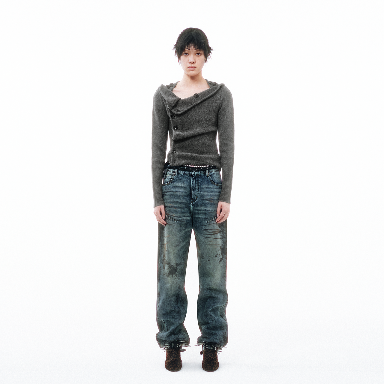 Distressed Dirty Printed Loose Jeans