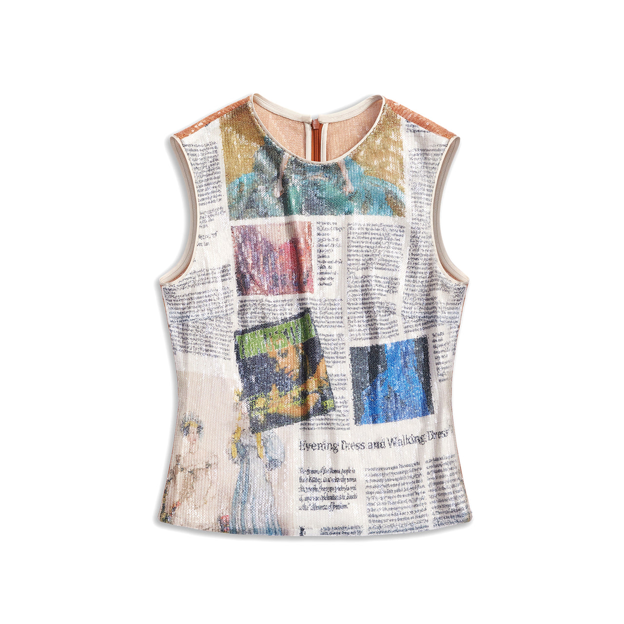 Sequin Newspaper Print Tank Top
