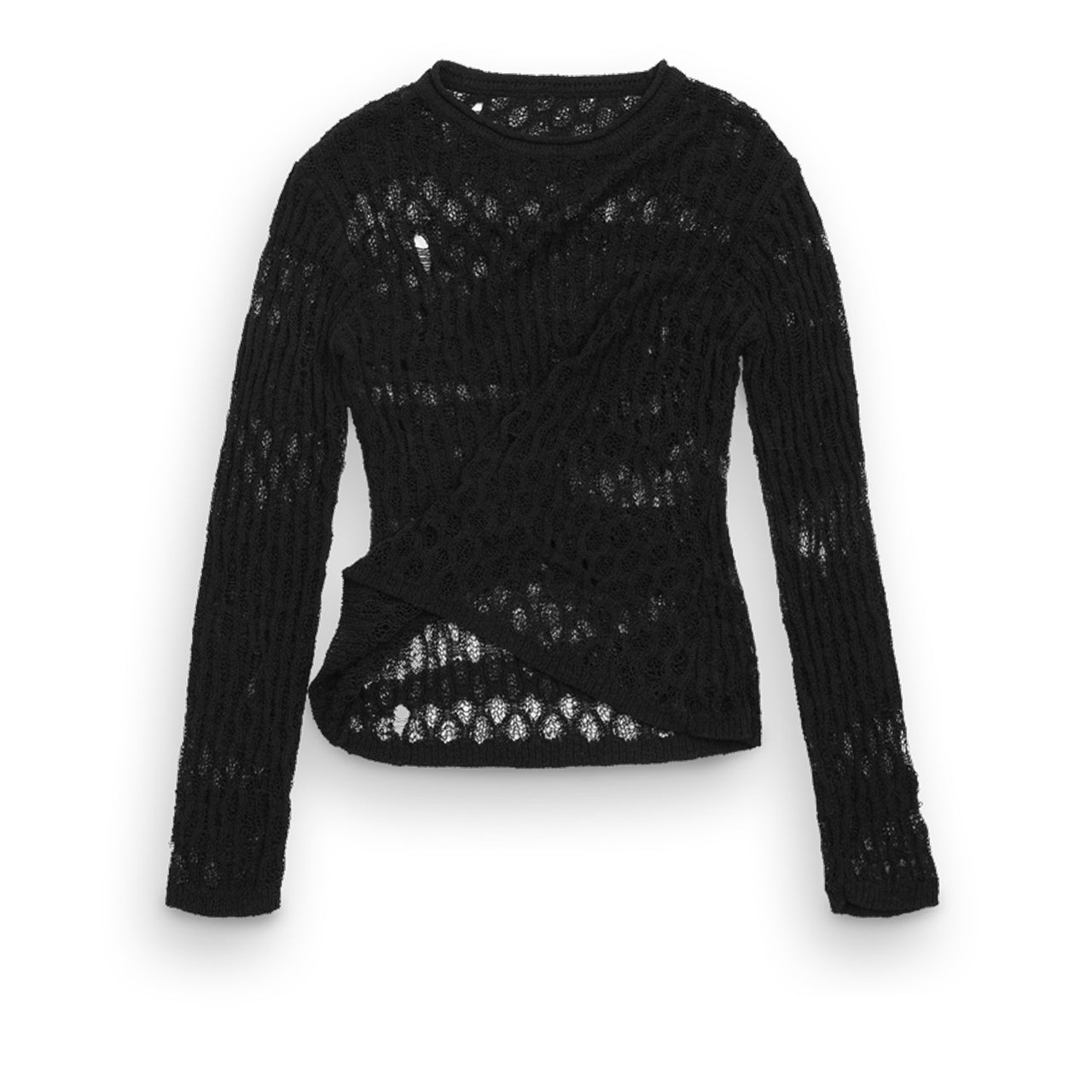 Black Irregular Striped Openwork Loose Knit Top