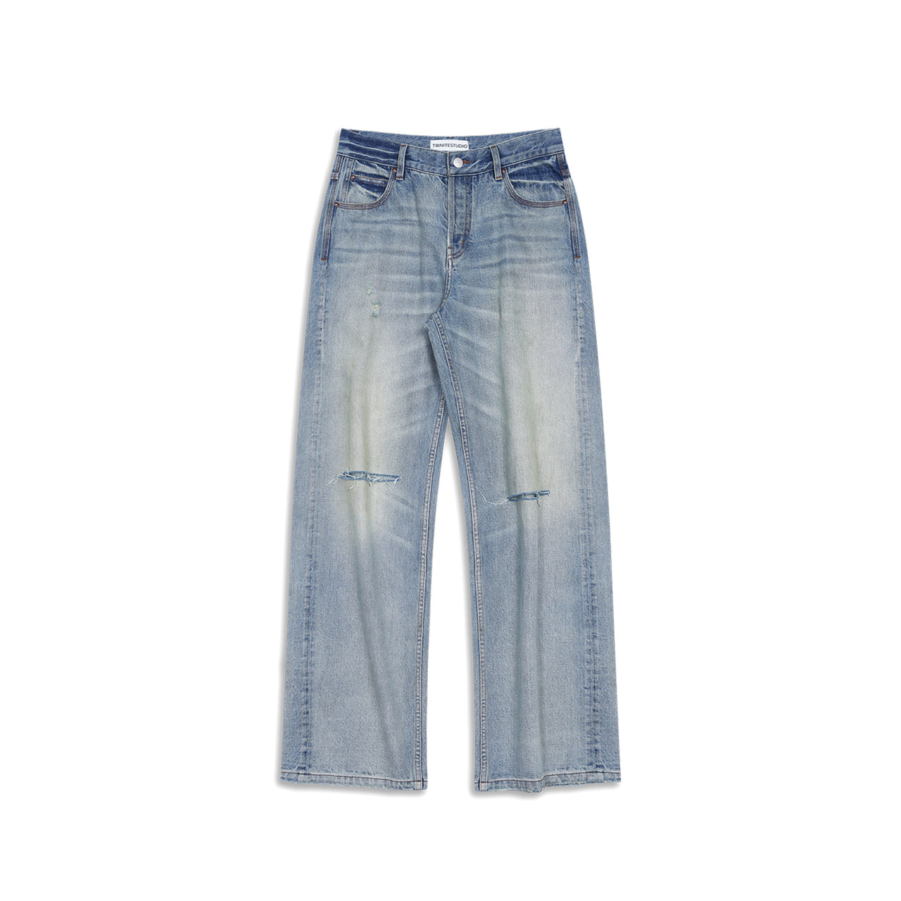 Distressed Washed Straight-Leg Jeans