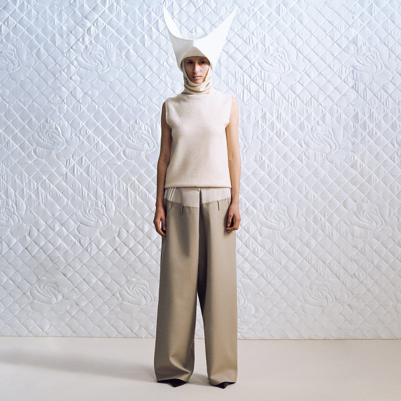 Light Khaki Paneled Sport Style Loose Trousers