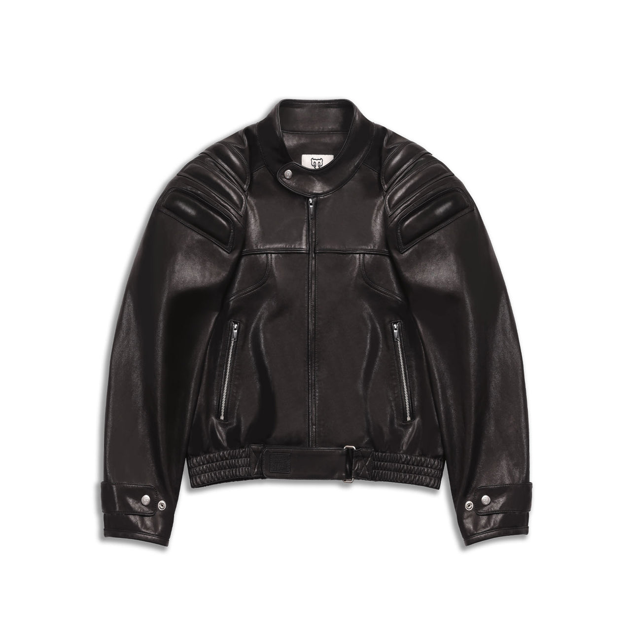 Black Oil-waxed Leather Oversized Motorcycle Jacket  