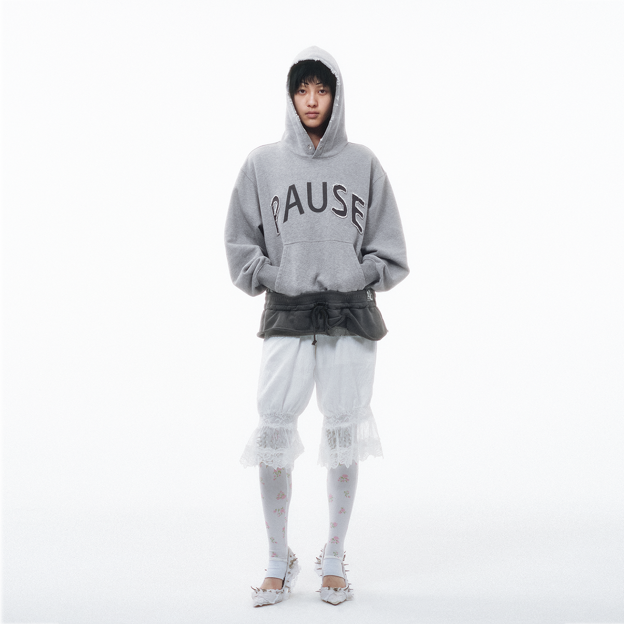 Layered Oversized “PAUSE” Hoodie