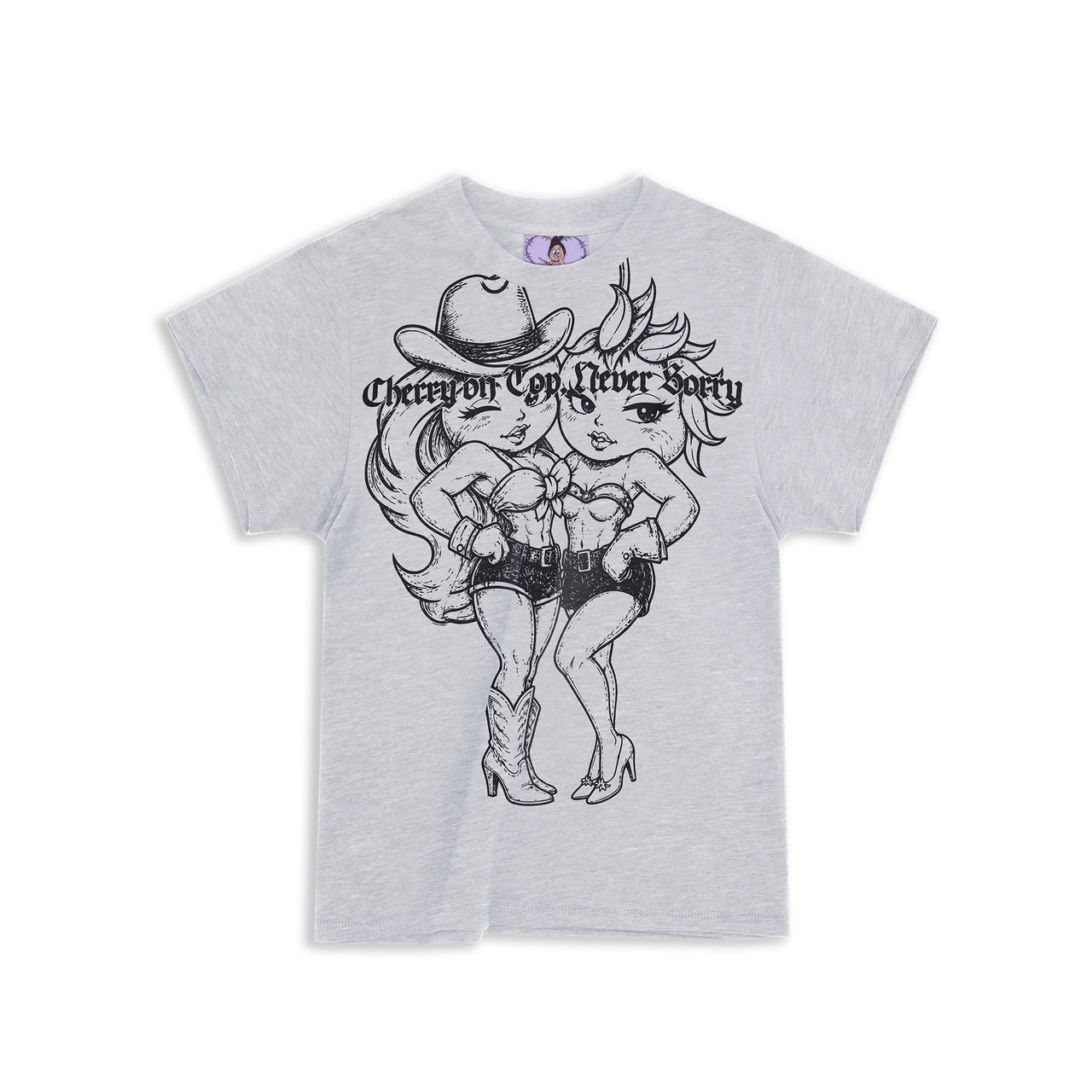 ヘザーグレー ウエスタンチェリー カウガール フィットTシャツ