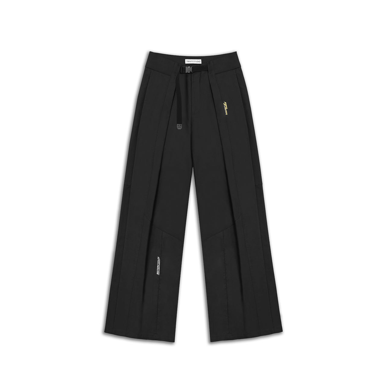 Black Elastic Waist Buckle Loose Pants