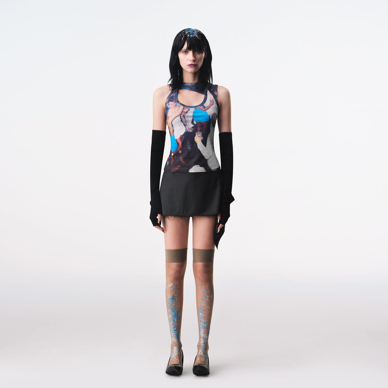 Black Pinstripe Deconstructed Tailored Skort